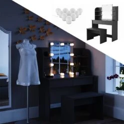 Coiffeuse Charlotte Noir, Banc & LED -Mobilier De Maison 0ffac058883645ddbf5f010459890144