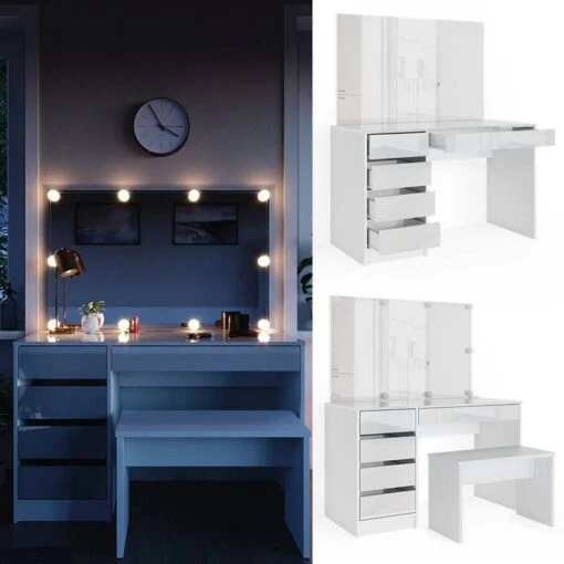 Coiffeuse Sherry Avec Miroir, Banc, LED -Mobilier De Maison 17a34d9caa95431995ed254283c70abd