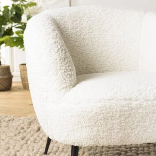 Fauteuil Cosy Tissu Bouclette Blanc -Mobilier De Maison 203155e5129b4ef68cd49a1d7b776558