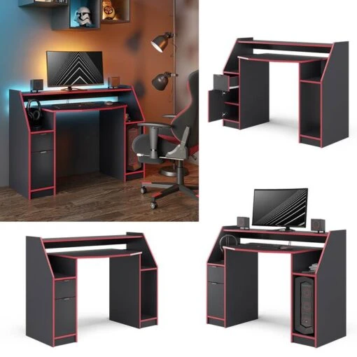 Bureau Ordinateur Joel 123cm Noir/rouge -Mobilier De Maison 2cc0be7294f74a6c89b2f948ba365b94