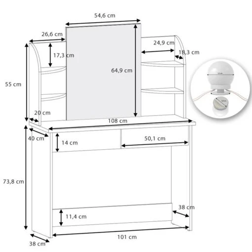 Coiffeuse Charlotte Blanc/sonoma & LED -Mobilier De Maison 347197f5c10c459f941d29bb61dbe51e