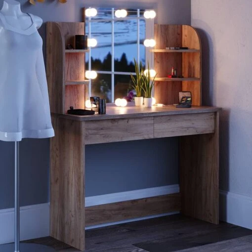 Coiffeuse Charlotte Blanc/sonoma & LED -Mobilier De Maison 3eb53686cbf942f8b8d714fb4dd33c79