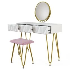 Coiffeuse Ruby Blanc & LED Et Tabouret -Mobilier De Maison 3f50c9e40f3a4d44b4fb58dee899e15d