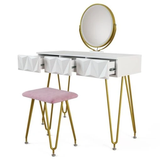 Coiffeuse Ruby Blanc & LED Et Tabouret -Mobilier De Maison 3f50c9e40f3a4d44b4fb58dee899e15d