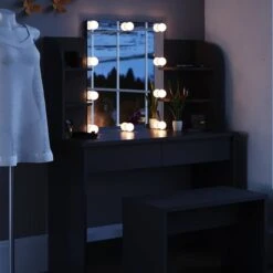 Coiffeuse Charlotte Noir, Banc & LED -Mobilier De Maison 3fb7325116514136a8884f75face5915