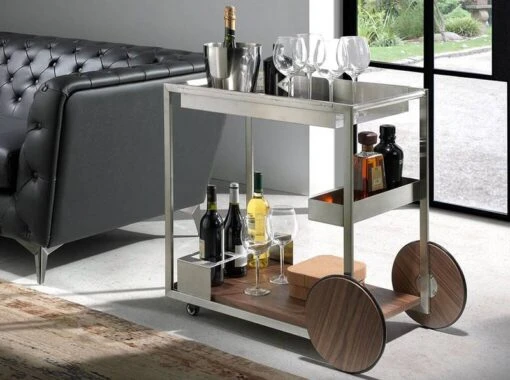 Chariot De Minibar En Acier Poli Et Bois -Mobilier De Maison 43627c1d1bbd4b288727233a177bd032