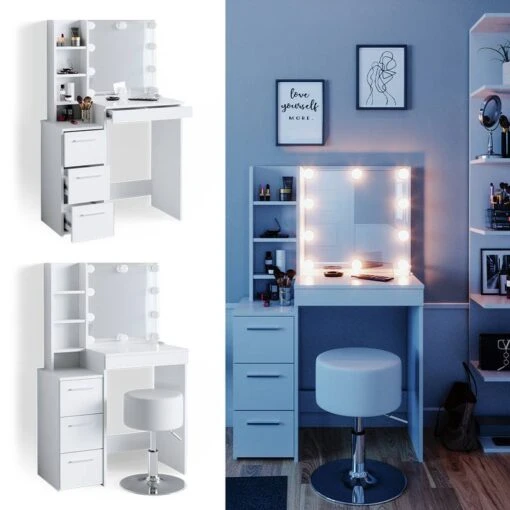 Coiffeuse Meryl Blanc & Tabouret Et LED -Mobilier De Maison 5b5ee419f25e41d495d4a53e374a4f4a