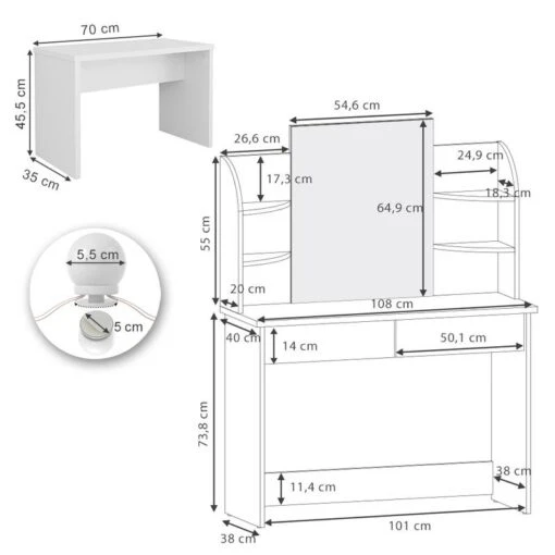 Coiffeuse Charlotte Noir, Banc & LED -Mobilier De Maison 62bf00a6869546ee86d10f166430147f