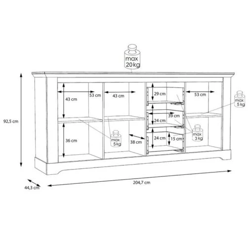 Buffet 204cm 3 Portes 3 Tiroirs - ANGELE -Mobilier De Maison 67aa0b2051b444c49b8551b9170611e7