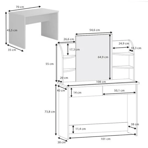 Coiffeuse Charlotte Noir, Banc & LED -Mobilier De Maison 707a87c2784b41068ea70fbcd0c55237