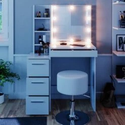 Coiffeuse Meryl Blanc & Tabouret Et LED -Mobilier De Maison 73cbfdc7bcca4b2a838f5e1de526b31b