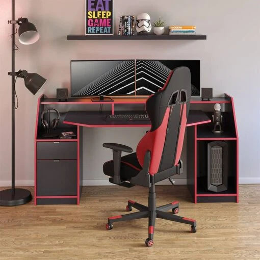 Bureau D'ordinateur Joel Noir/rouge -Mobilier De Maison 784d44b7da6c438f8fcd03b80e3cb5ac