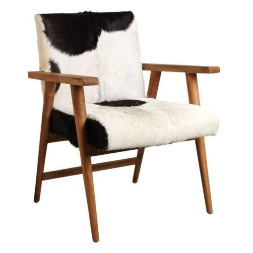 Fauteuil Teck Avec Peau De Chèvre Noire -Mobilier De Maison 78fdb29e3e26449fb02ab208cac530d8