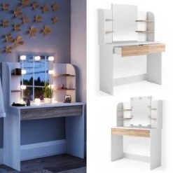 Coiffeuse Charlotte Blanc/sonoma & LED -Mobilier De Maison 7b4864c0d58043169a273c573e682113