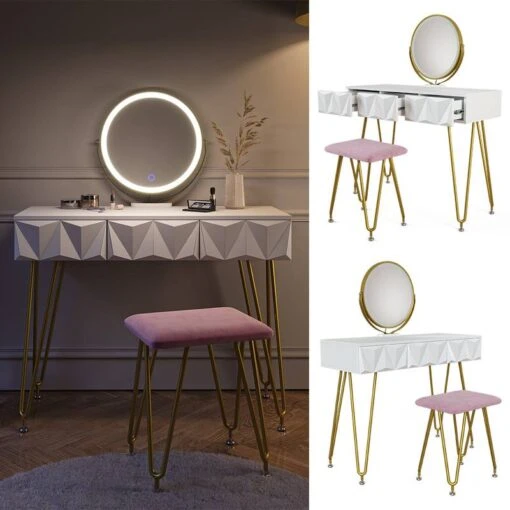 Coiffeuse Ruby Blanc & LED Et Tabouret -Mobilier De Maison 7c79603ffa7641b1a7f2a0552db094cf