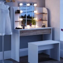 Coiffeuse Charlotte Noir, Banc & LED -Mobilier De Maison 8a58c8f5a81c49c0a382a99890d85251