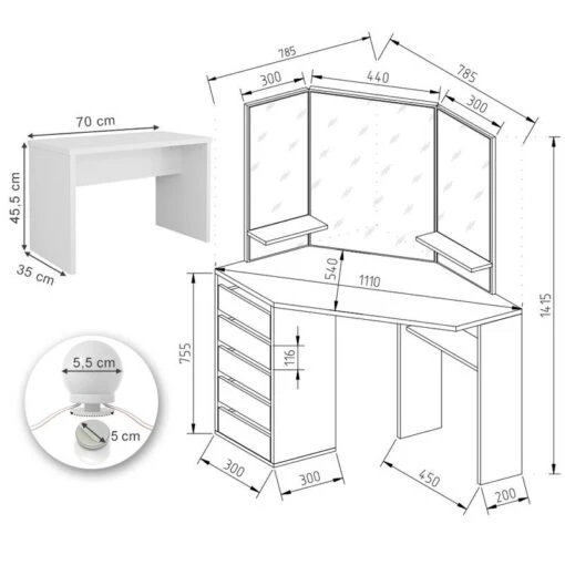 Coiffeuse D'angle Arielle (3 éléments) -Mobilier De Maison 8ab0c5e309814b79ab71e2a108f1b497