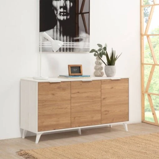 Buffet 3 Portes Koln Blanc Et Bois -Mobilier De Maison 8ebf9fd2e0ef4baa9f5bec38eaaffab1