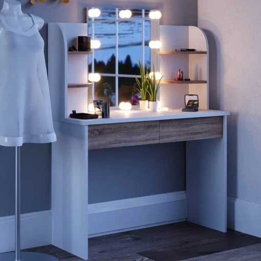 Coiffeuse Charlotte Blanc/sonoma & LED -Mobilier De Maison 93e383d9a5a54ac086a77293199194cd