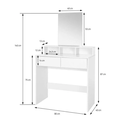 Coiffeuse + Miroir 80x40x140cm Blanc -Mobilier De Maison bd96b955085046b8bb0a505a82395e01