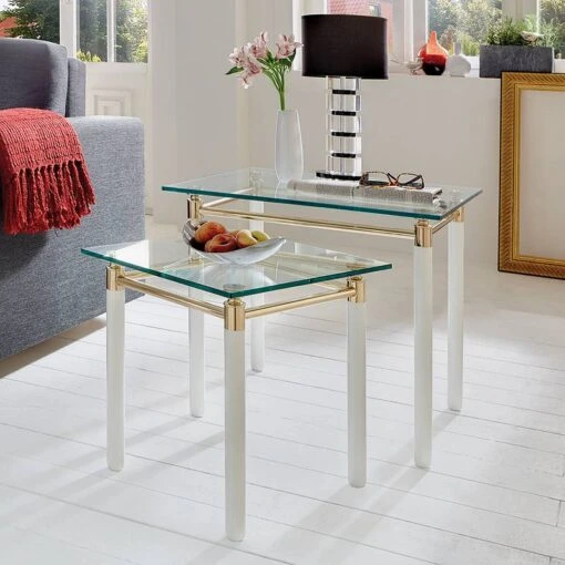 Table D'appoint Moselle III -Mobilier De Maison beistelltisch moselle iii stahl massivholz vergoldet hochglanz weiss 1427658