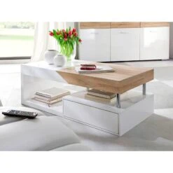 Table Basse Smithers -Mobilier De Maison couchtisch smithers eiche saegerau dekor hochglanz weiss 5240672