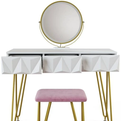 Coiffeuse Ruby Blanc & LED Et Tabouret -Mobilier De Maison d632e90e55fe484e8936cb8742897d8a