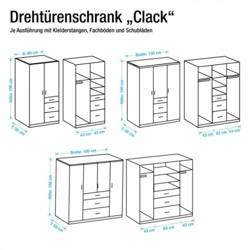 Armoire à Portes Pivotantes Julan I -Mobilier De Maison drehtuerenschrank click alpinweiss anthrazit schrankbreite 90 cm 2 tuerig 2883198