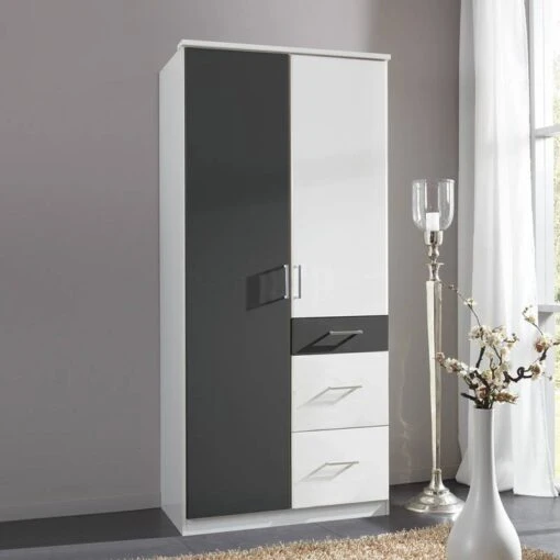 Armoire à Portes Pivotantes Julan I -Mobilier De Maison drehtuerenschrank click alpinweiss anthrazit schrankbreite 90 cm 2 tuerig 2883210