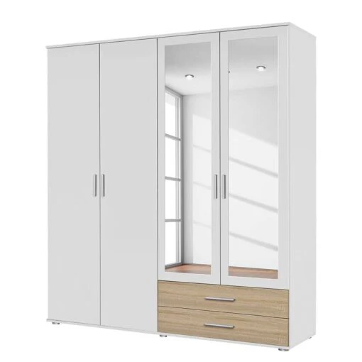 Armoire à Portes Battantes Rasant-Extra -Mobilier De Maison drehtuerenschrank rasant extra alpinweiss eiche sonoma dekor 168 cm 4 tuerig 2 spiegeltueren 2560158