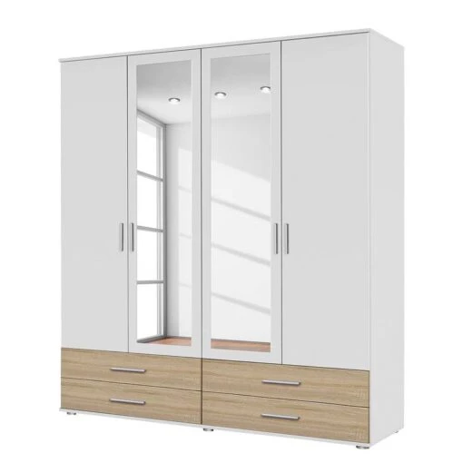 Armoire Rasant-Extra I -Mobilier De Maison drehtuerenschrank rasant extra i alpinweiss eiche sonoma dekor 168 cm 4 tuerig 2 spiegeltueren 2670394