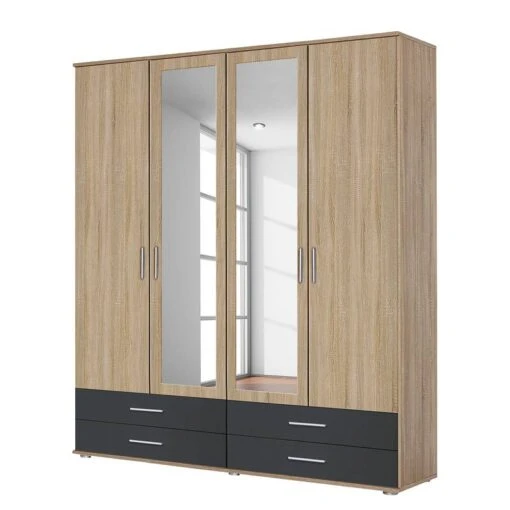 Armoire Rasant-Extra I -Mobilier De Maison drehtuerenschrank rasant extra i anthrazit eiche sonoma dekor 168 cm 4 tuerig 2 spiegeltueren 2669322