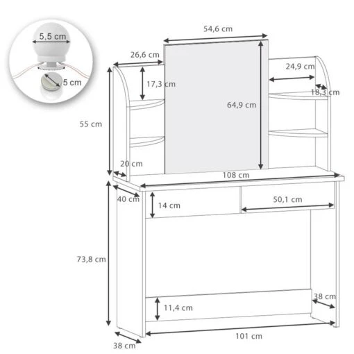 Coiffeuse Charlotte Blanc/sonoma & LED -Mobilier De Maison e06107ac04be4640944e5e75214b78a1