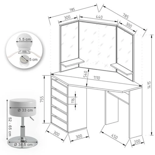 Coiffeuse D'angle Arielle Avec Tabouret -Mobilier De Maison eca95dc23058440180df6e2ac9188f3f