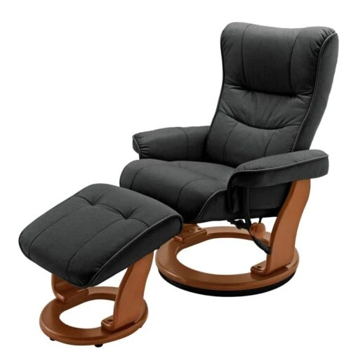 Fauteuil De Relaxation Westerwald -Mobilier De Maison echtleder relaxsessel westerwald mit hocker schwarz 1426110