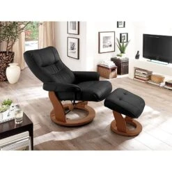 Fauteuil De Relaxation Westerwald -Mobilier De Maison echtleder relaxsessel westerwald mit hocker schwarz 1431385