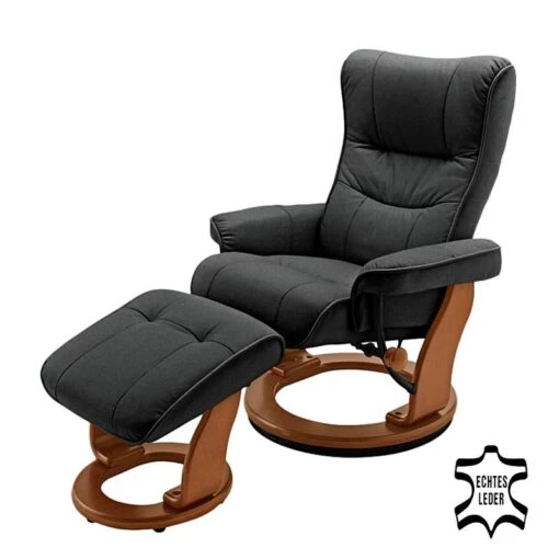 Fauteuil De Relaxation Westerwald -Mobilier De Maison echtleder relaxsessel westerwald mit hocker schwarz 247185