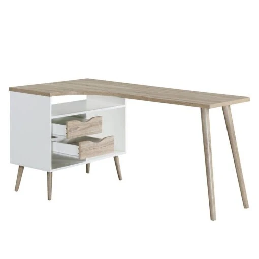 Bureau D'angle Sunndal -Mobilier De Maison eckschreibtisch sunndal gummibaum teilmassiv eiche dekor weiss 4753628