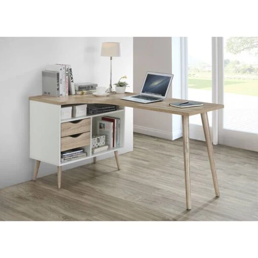 Bureau D'angle Sunndal -Mobilier De Maison eckschreibtisch sunndal gummibaum teilmassiv eiche dekor weiss 4753644