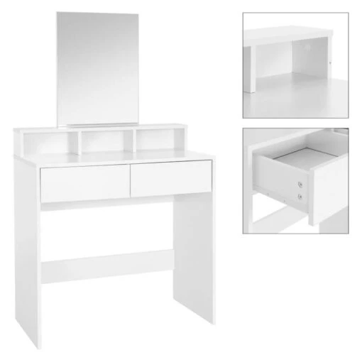 Coiffeuse + Miroir 80x40x140cm Blanc -Mobilier De Maison f1e2938dabca497e89202634893ac52b