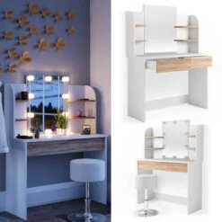 Coiffeuse Charlotte Avec Tabouret Et LED -Mobilier De Maison f74162b2d1704ed3a70c2b9a5daafdb2