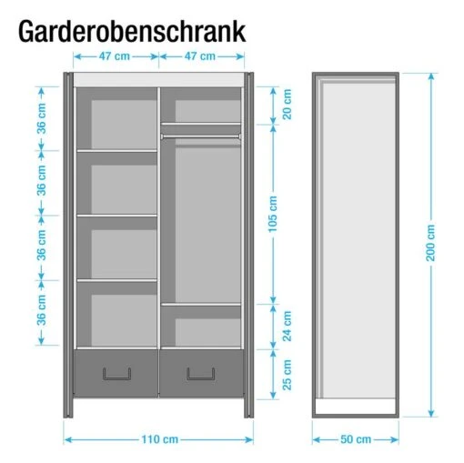 Armoire Manchester II -Mobilier De Maison garderobenschrank manchester ii akazie teilmassiv akazie akazie anthrazit 110 cm 2 tuerig 4986512