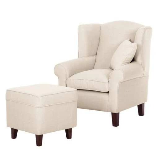 Fauteuil à Oreilles Colmar -Mobilier De Maison ohrensessel colmar webstoff mit hocker stoff maka beige 4827280