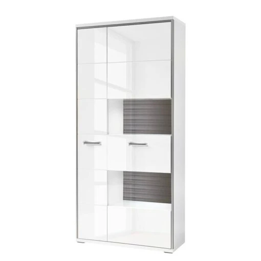 Armoire Vitrine Kushiro -Mobilier De Maison vitrinenschrank arco hochglanz weiss grau 4710812