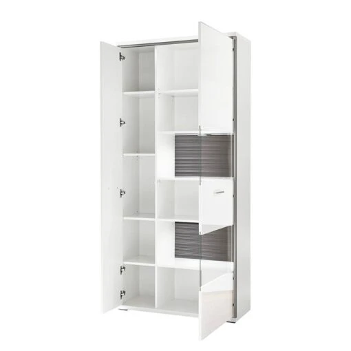 Armoire Vitrine Kushiro -Mobilier De Maison vitrinenschrank arco hochglanz weiss grau 4710816